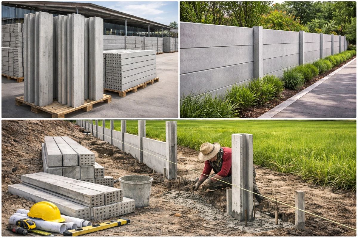 รั้วคอนกรีตสำเร็จรูปในขั้นตอนการติดตั้ง